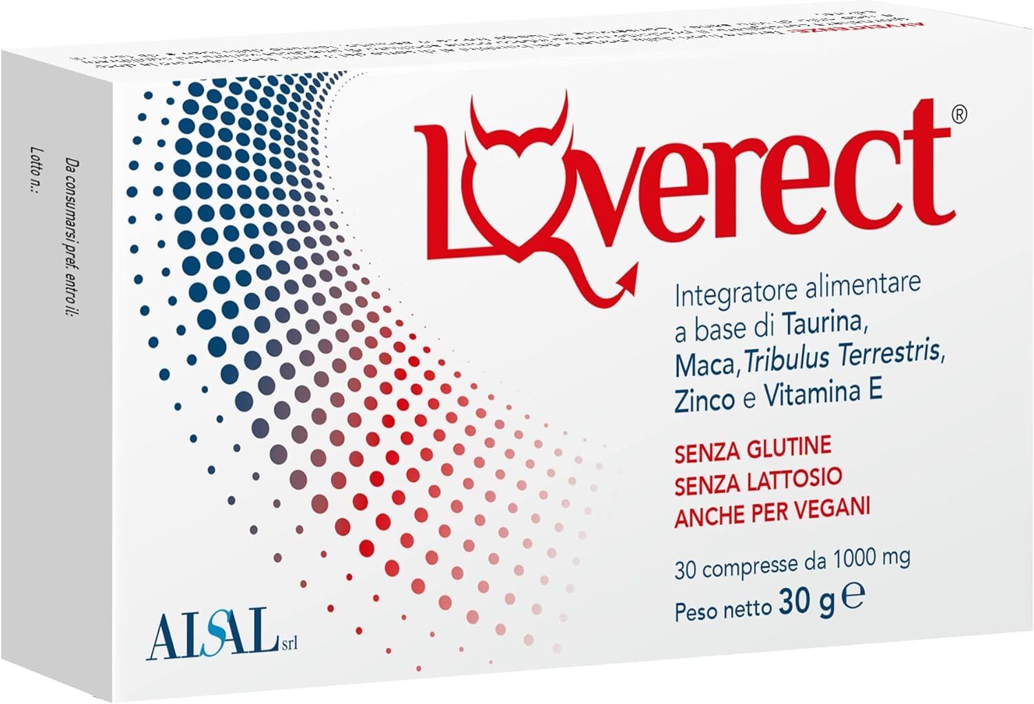 LOVERECT | Men's supplement, strong effect, with taurine, maca, tribulus, zinc and vitamin E, natural gluten and lactose-free.