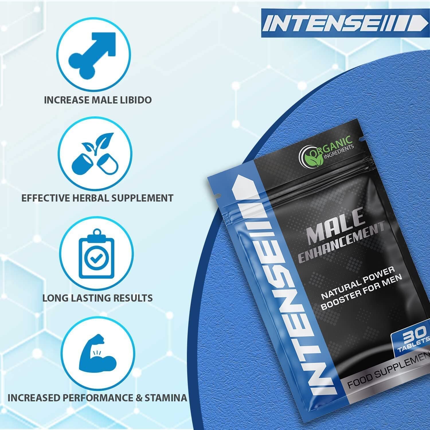 Intense Blue 30 Tablets - Herbal Supplement for Men - Strong Effect - Performance & Enhancement Tablets