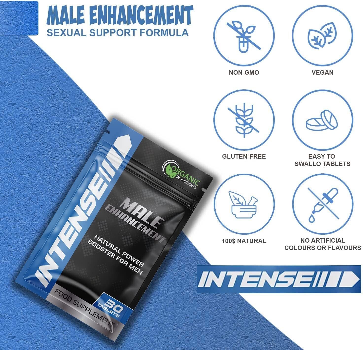 Intense Blue 30 Tablets - Herbal Supplement for Men - Strong Effect - Performance & Enhancement Tablets