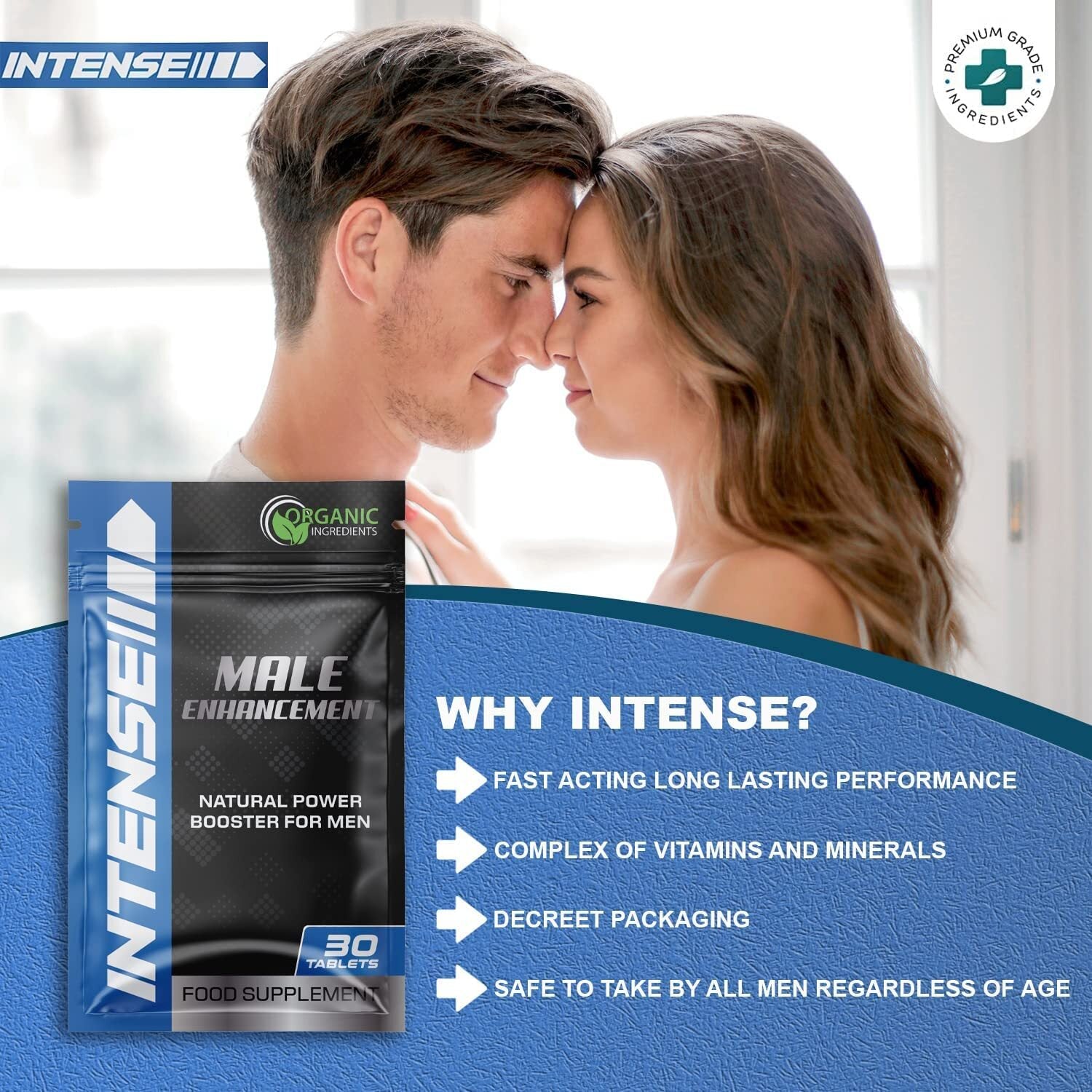 Intense Blue 30 Tablets - Herbal Supplement for Men - Strong Effect - Performance & Enhancement Tablets