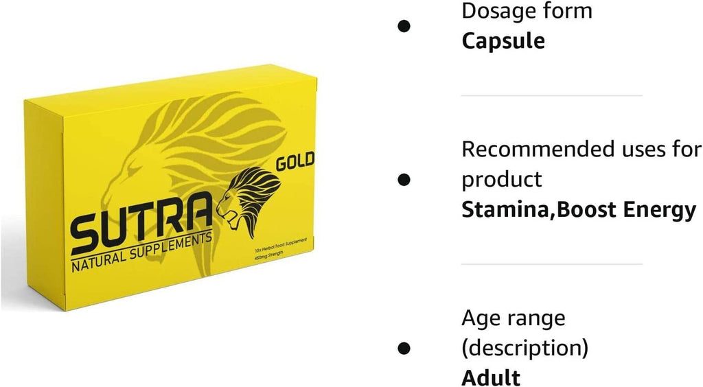 Ultra Strong Sutra Gold - (10 Pack) New & Effective 450mg Ginseng Complex Herbal Supplement for Men