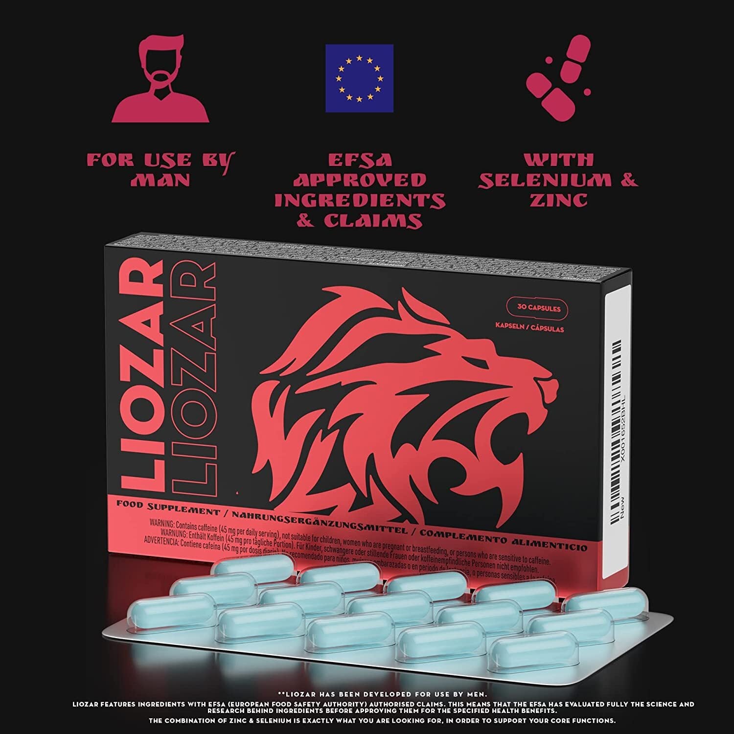 Liozar - High Strength in Selenium, Ginkgo, Maca, D-Aspartic Acid, Ginseng to Support Men - 30 Capsules