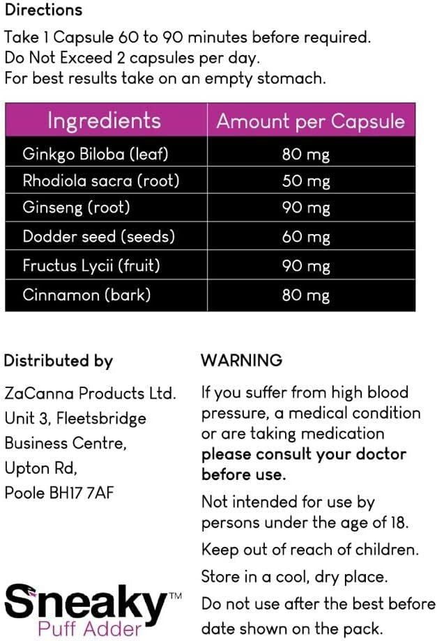 Sneaky Puff Adder Extra strong | Designed for men | 4 capsules Food Supplement | POTENT |