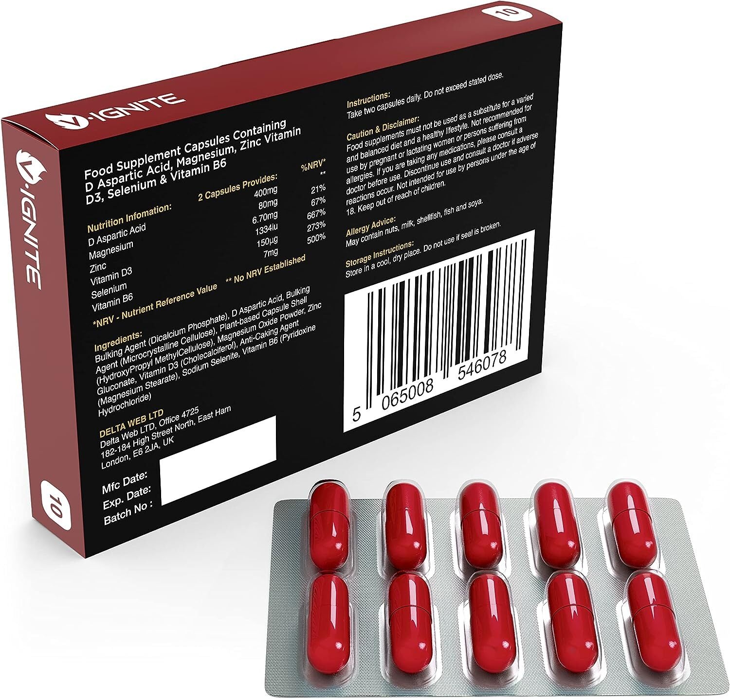 V•IGNITE - Strong and Fast Acting - 10 Capsules for Men | 100% Effective Natural Ingredients