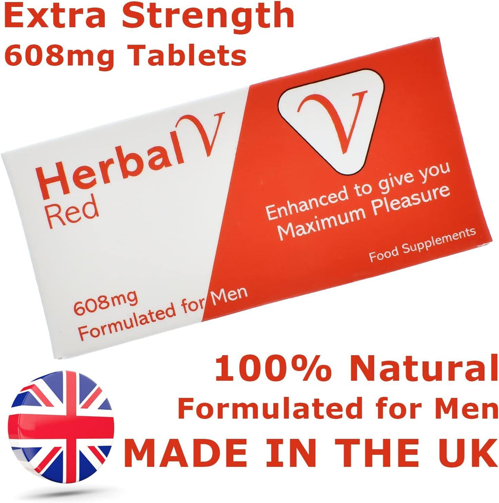 Herbal V Red Pills for Men - UK Made 10 Tablets Mens Supplements, Longer Male Performance Supplement Pill, Libido Natural Enhancement Tablet, Last Long Man Energy Booster