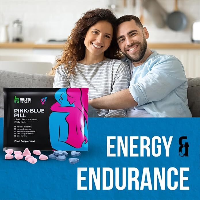 HILLTEN HEALTH Pink Pill & Blue Pill Party Pack | Libido Booster For Women & Men | High Strength Performance Powerful Fast Acting Long Lasting Results | Enhancing Female Libido Booster Tablets