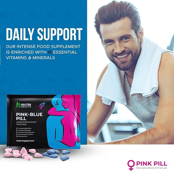 HILLTEN HEALTH Pink Pill & Blue Pill Party Pack | Libido Booster For Women & Men | High Strength Performance Powerful Fast Acting Long Lasting Results | Enhancing Female Libido Booster Tablets