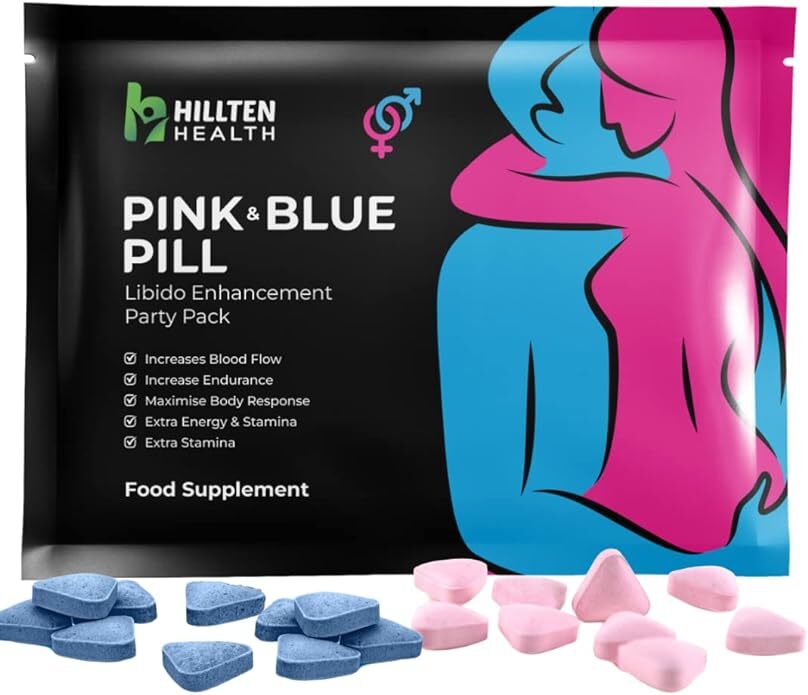 HILLTEN HEALTH Pink Pill & Blue Pill Party Pack | Libido Booster For Women & Men | High Strength Performance Powerful Fast Acting Long Lasting Results | Enhancing Female Libido Booster Tablets