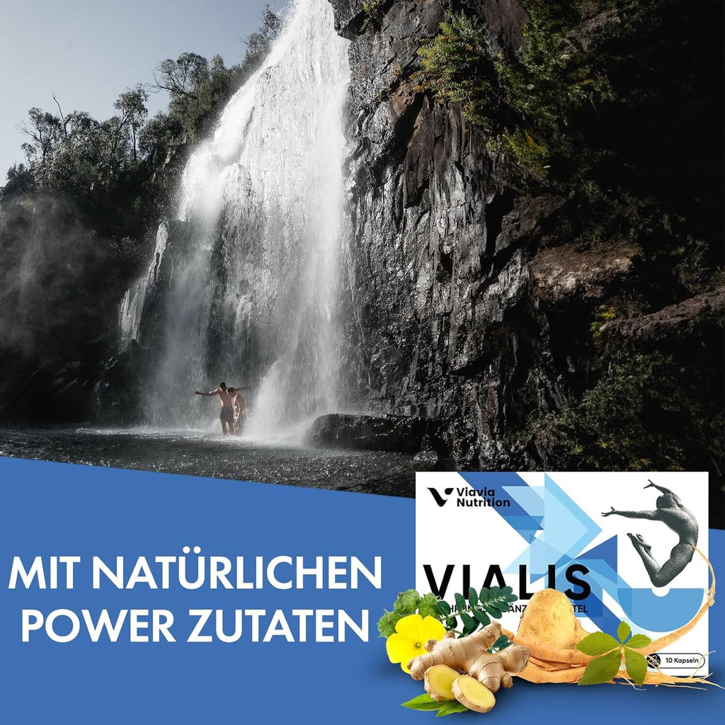 Vialis x 10 Capsules - Natural Preparation for Instant and Long-Lasting Effect - Extra Strong - High Dose with Maca, Ginseng, Tribulus Terrestris and Ginger