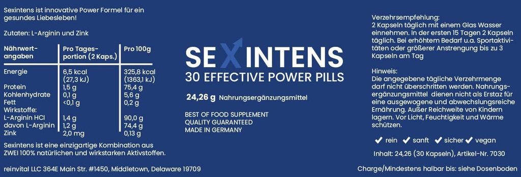 Sexintens 30 Capsules High Dose Unisex Booster for Testosterone Erotic Love and Better Sex