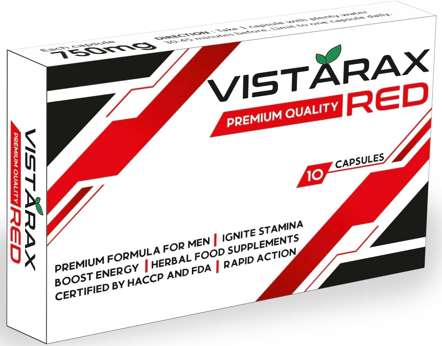 VISTARAX RED - Ignite Your Stamina to Go Longer & Stronger - Stamina Endurance Booster - RED Supplement Pills for Men - 10 Ginseng Capsules