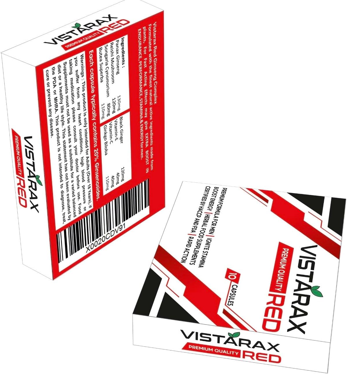 VISTARAX RED - Ignite Your Stamina to Go Longer & Stronger - Stamina Endurance Booster - RED Supplement Pills for Men - 10 Ginseng Capsules