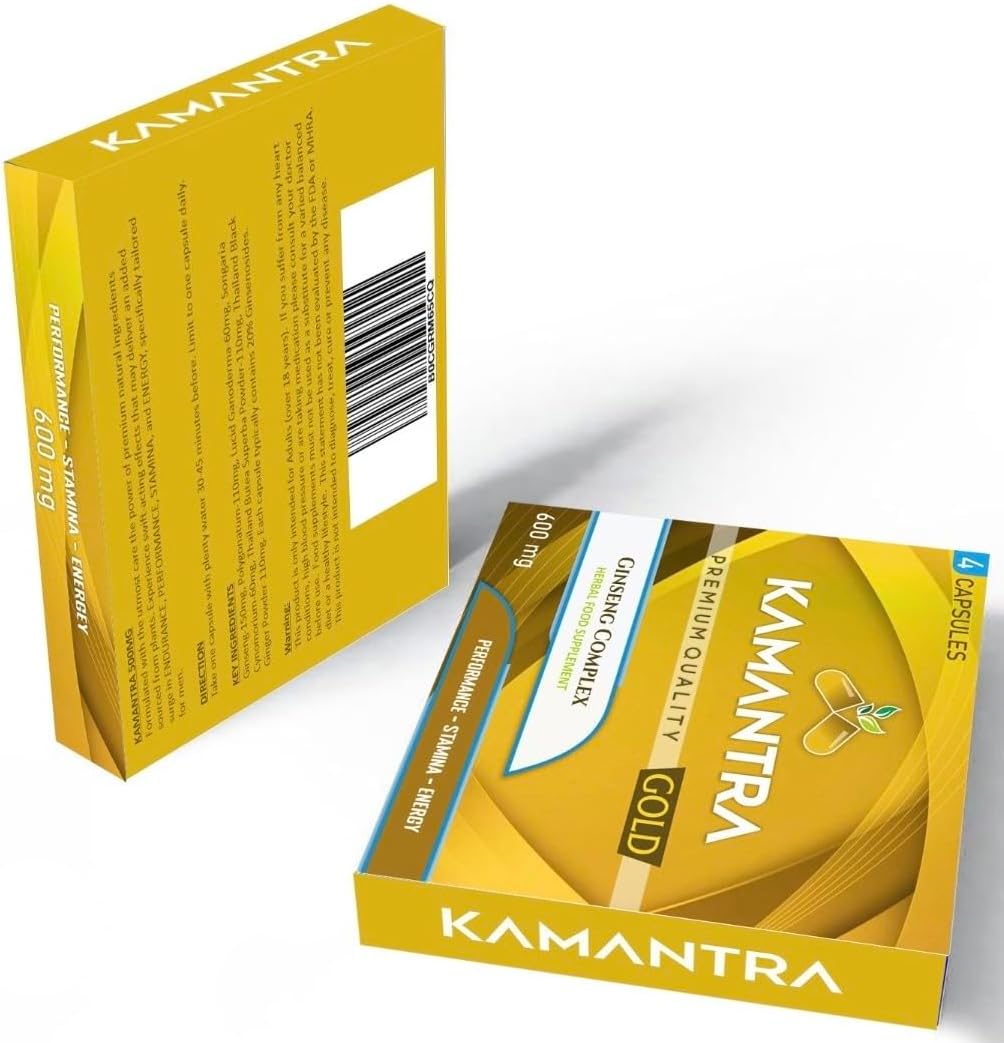 KAMANTRA™ Gold - Mantra to Enhance Your Performance - Extra Strength Performance Enhancing Pills, Gold Supplement Pills for Men - 4 Ginseng Capsules