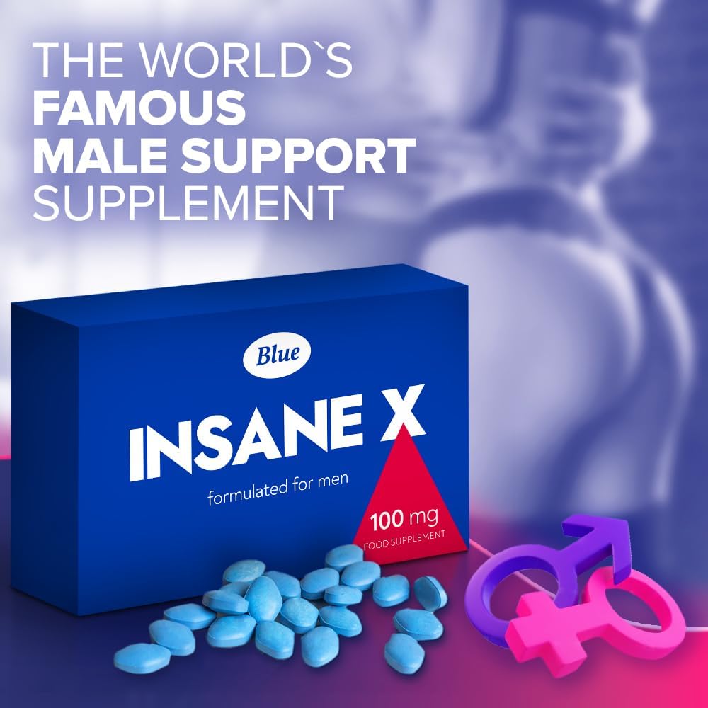 INSANE X 20 Blue Pills for Men 100mg Stronger & Harder Fast-Acting Enhanced Strength Supplements Tablets - Prolonged High Performance - Energy & Male Enhancing - Herbal & Food Supplement UK