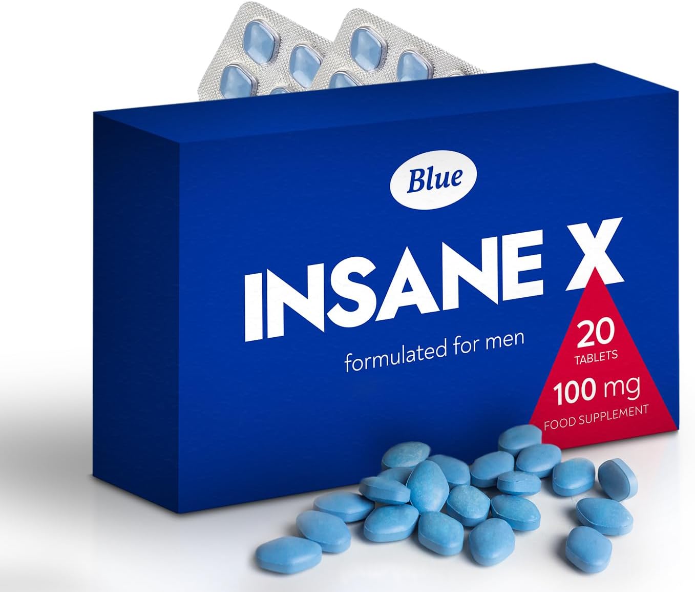 INSANE X 20 Blue Pills for Men 100mg Stronger & Harder Fast-Acting Enhanced Strength Supplements Tablets - Prolonged High Performance - Energy & Male Enhancing - Herbal & Food Supplement UK