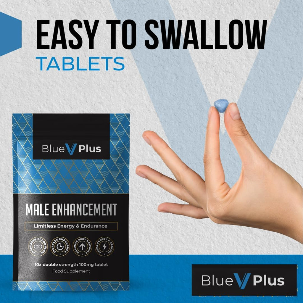 BlueVplus™ | 10 Tablets | Fast Effect Male Performance Enhancing 100% Herbal Food Supplement | Fast Acting | Korean Ginseng | Energy and Stamina Support | Made in UK