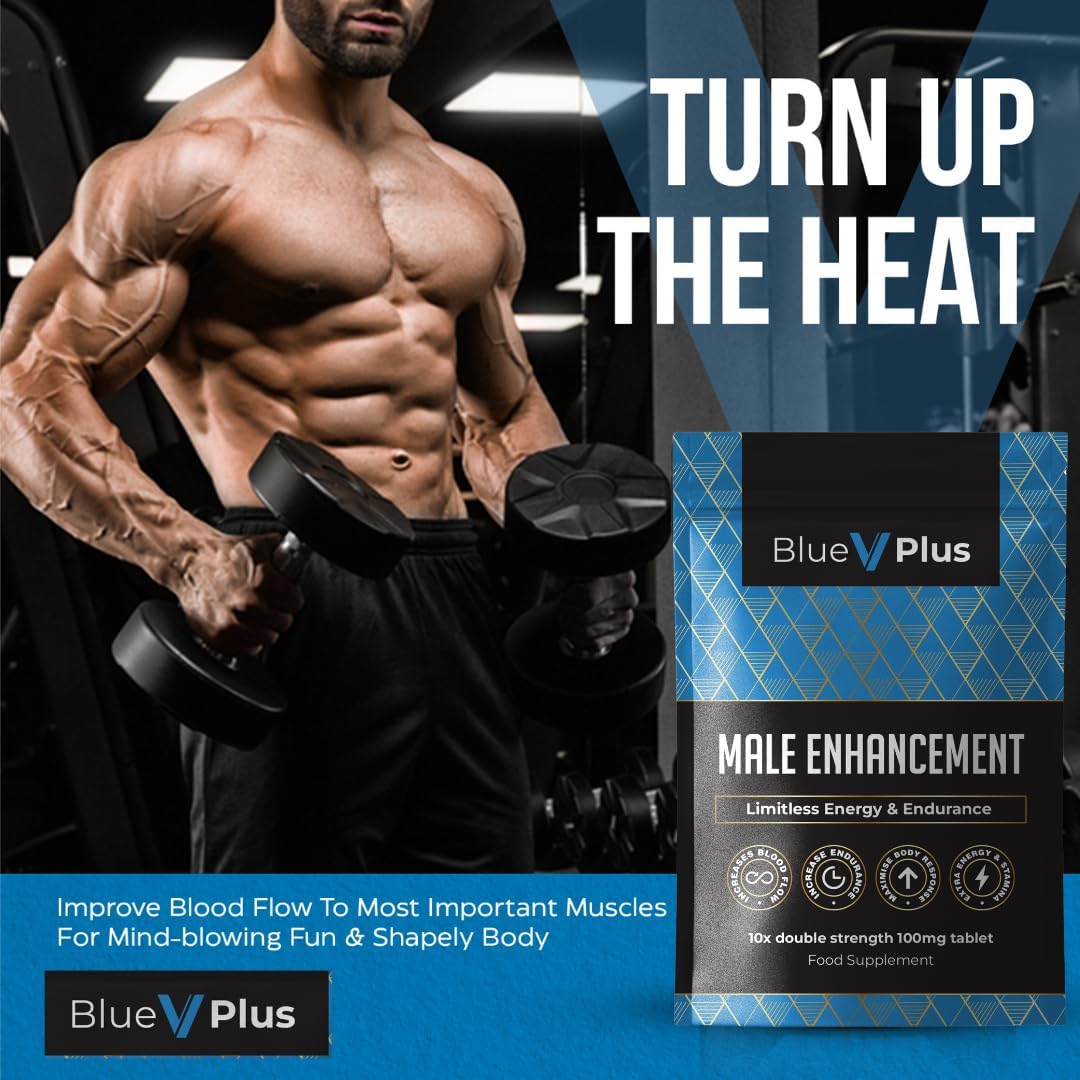 BlueVplus™ | 10 Tablets | Fast Effect Male Performance Enhancing 100% Herbal Food Supplement | Fast Acting | Korean Ginseng | Energy and Stamina Support | Made in UK