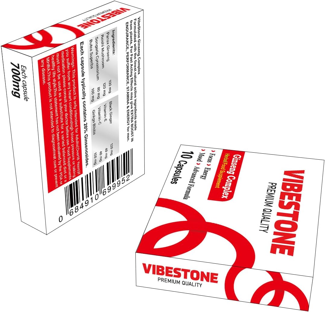 VIBESTONE RED Stronger for Longer New Formula- Ultra Strong Performance Enhancing Pills, Stamina Endurance Booster RED Supplement Pills for Men - 10 Ginseng 700MG Capsules