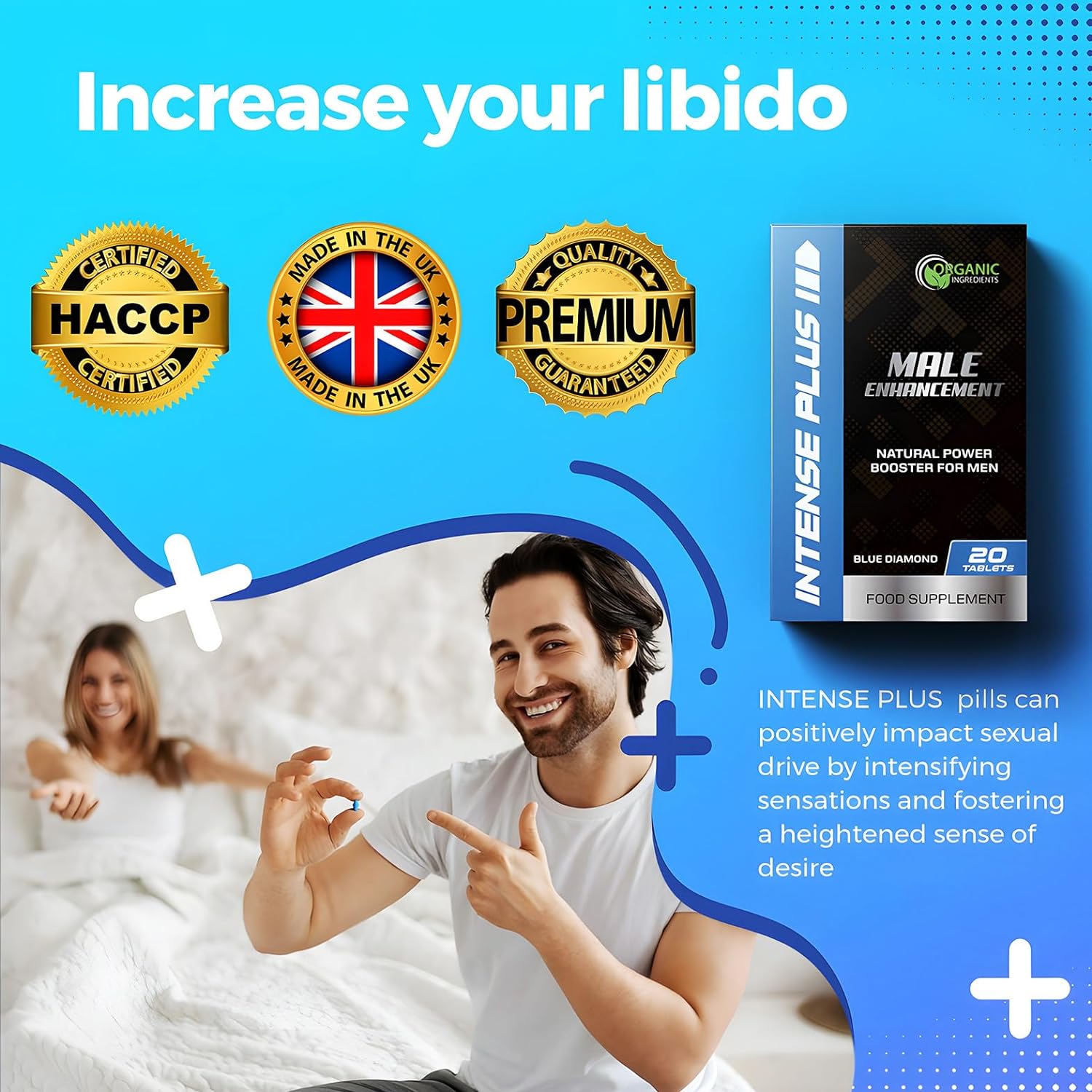 Intense Plus 20 Blue Tablets - Enhanced Strength & Firmness for Men - Increased Stamina, Prolonged Performance - Male Endurance Booster - Herbal Supplement