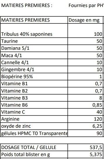 Maca TAURINE TRIBULUS ARGININE GINSENG 10 cap zinc DAMIANA VITAMINS C MEN