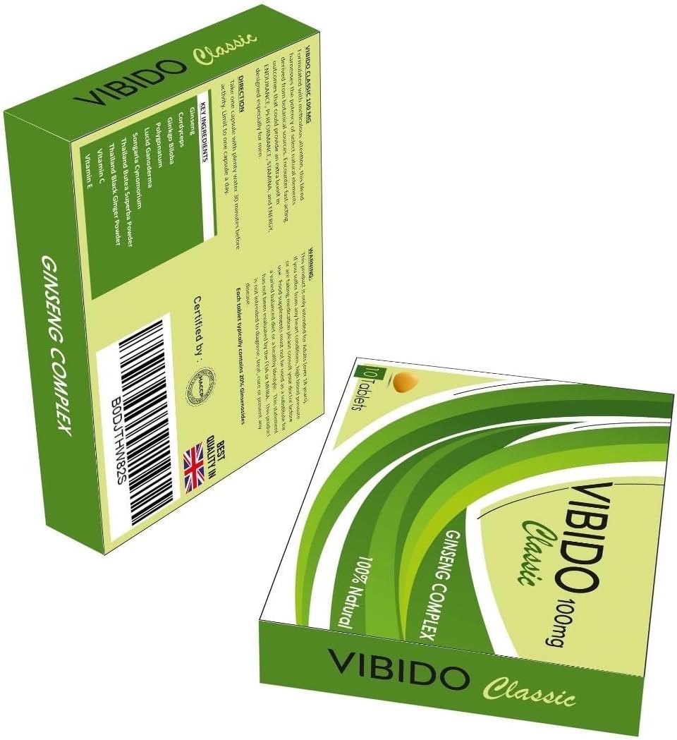 VIBIDO 100mg | Stronger | Longer | Harder | Extra Strength Enhancing Pills, Stamina Endurance Booster Supplement Pills for Men | 10 Ginseng Tablets