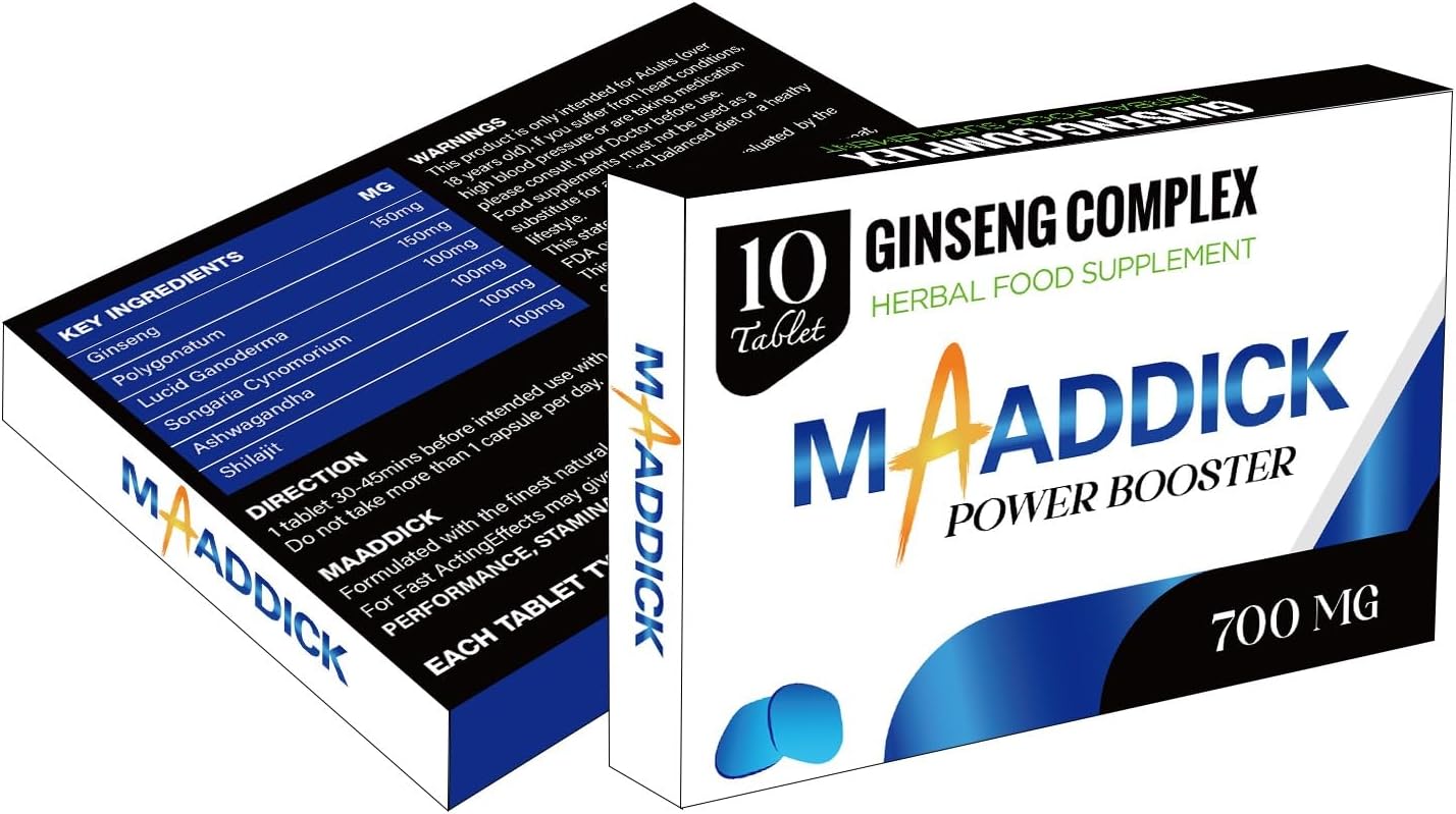 MAADDICK-10 Blue Tablets. Extra Strong. Herbal Ingredients. Natural Energy. with SHILAJIT and ASHWAGANDHA. No Unwanted Ingredients. (Ginseng Tablets)